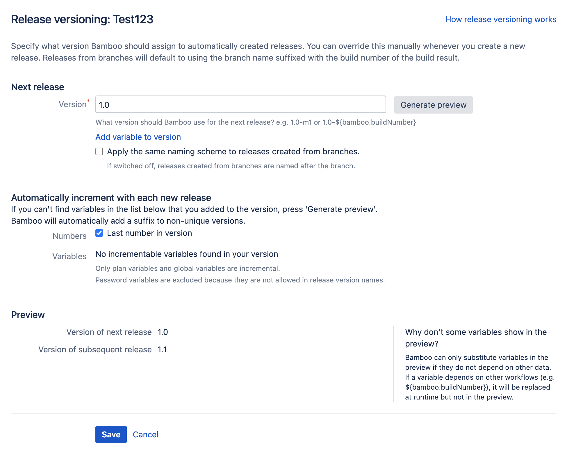 Naming Versions For Deployment Releases Bamboo Data Center 9 6